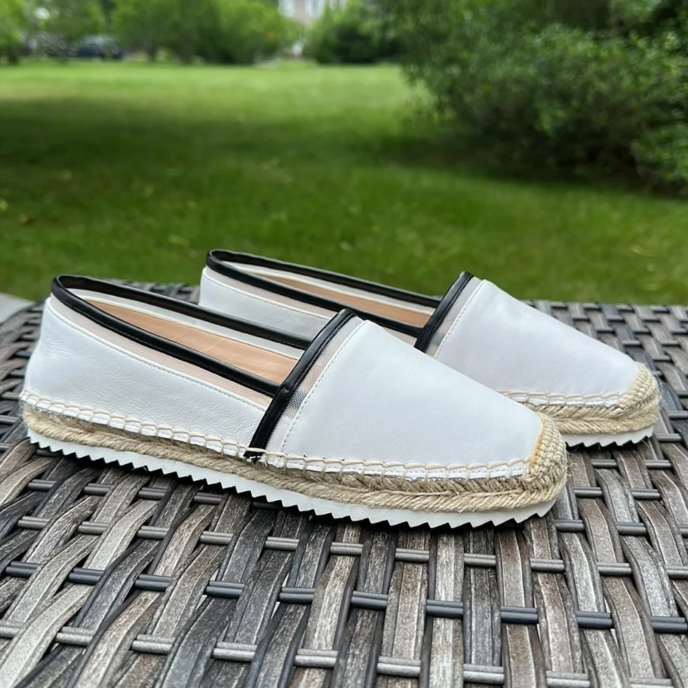 KARL LAGERFELD PARIS Alaine White/Black Nappa Leather Espadrilles